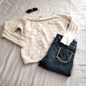 Military Hippie Cream Soft Feminine Pullover Sweater